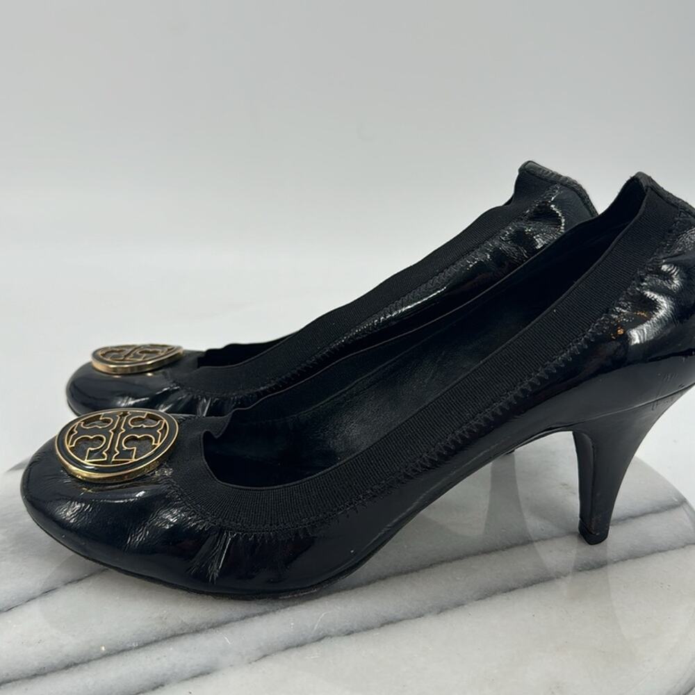 Tory Burch Black Leather Logo Ballet Flats with Gold Emblem (sz 9.5, fits large) - Picture 5 of 10